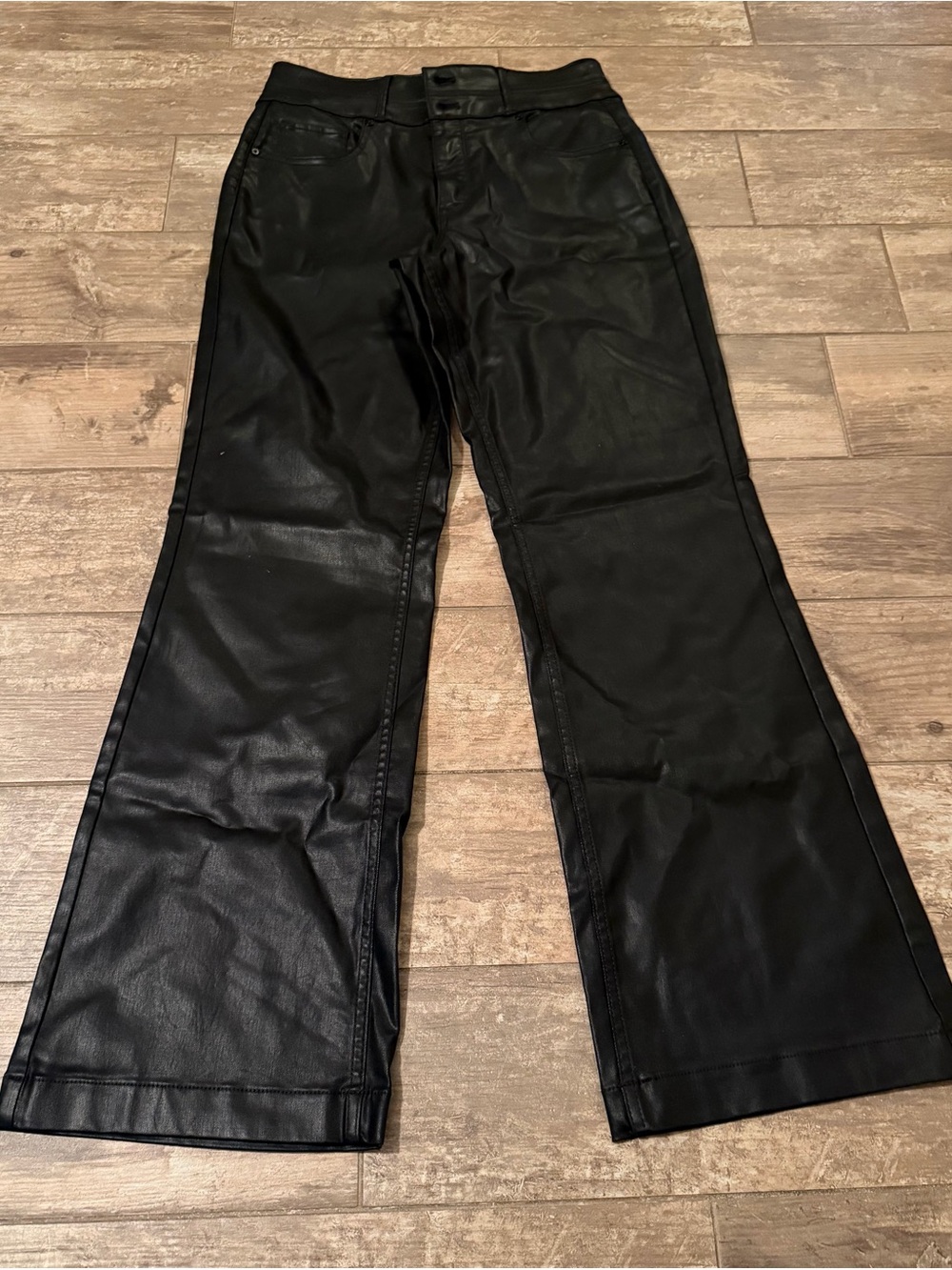 White House Black Market Black Faux Leather Wide-Leg Trouser